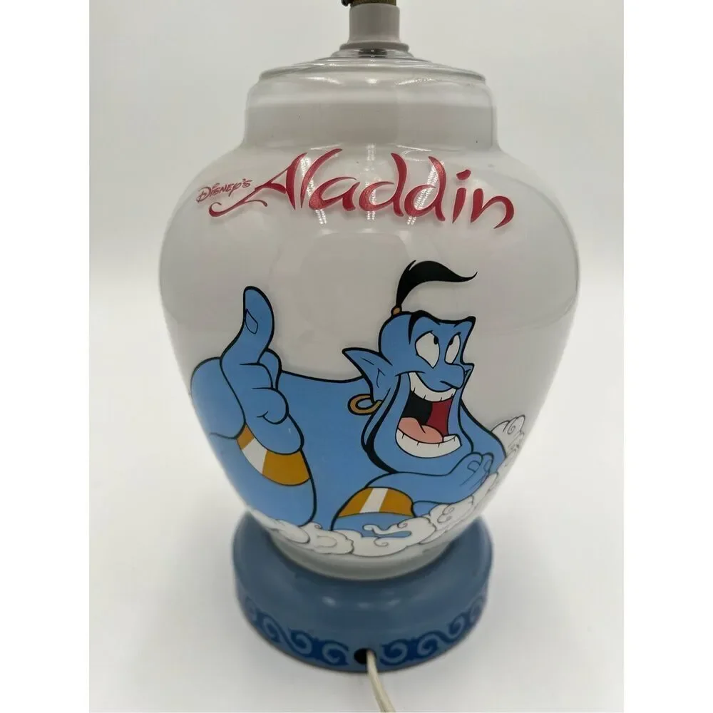 vintage Disney Aladdin & Jasmine Genie Milk Glass Lamp Red Light Night Light 90s